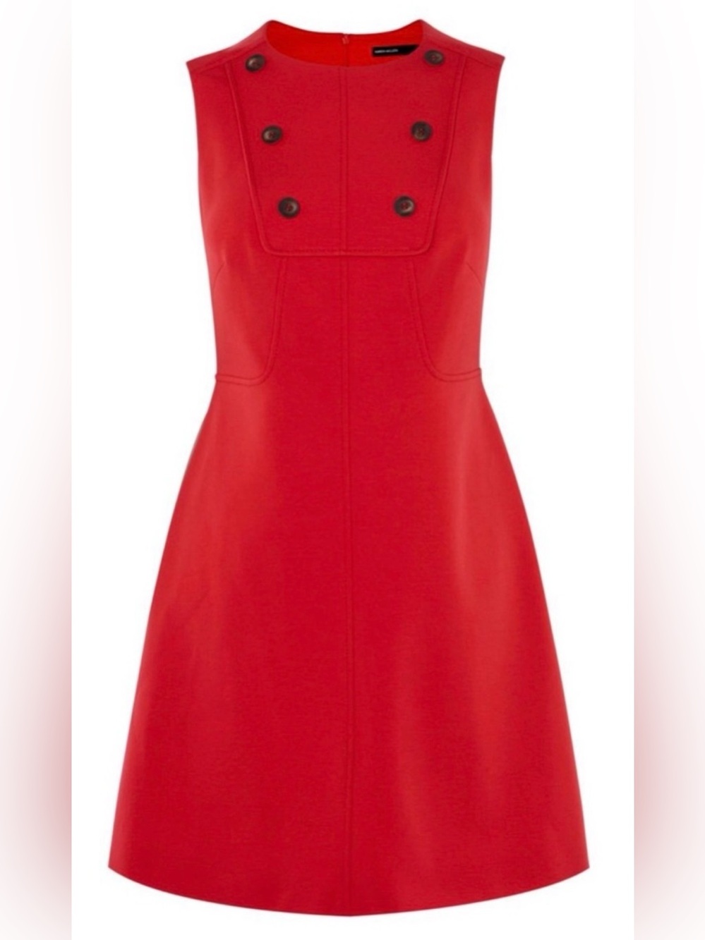 Karen Millen button front bip up crew neck A- line dress red Size UK 8 US 4
